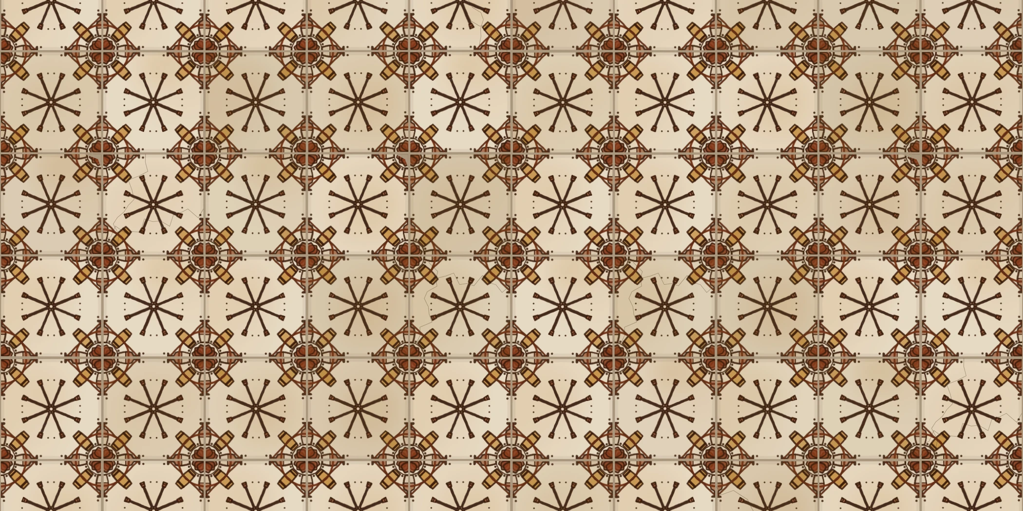 A wall of cream and mahogany tiles, venencias crossed on every one, some tiles darker, a few with fine crack lines