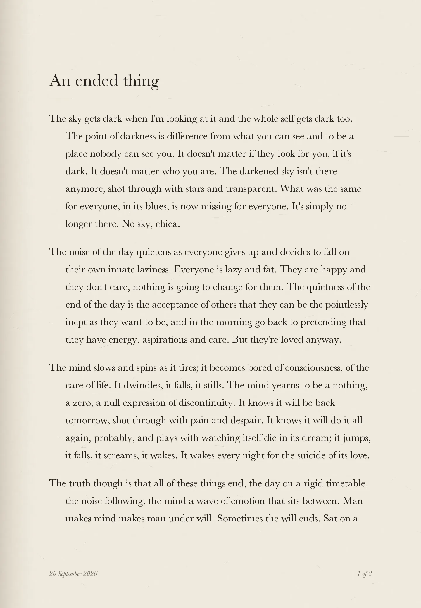 An ended thing, page 1