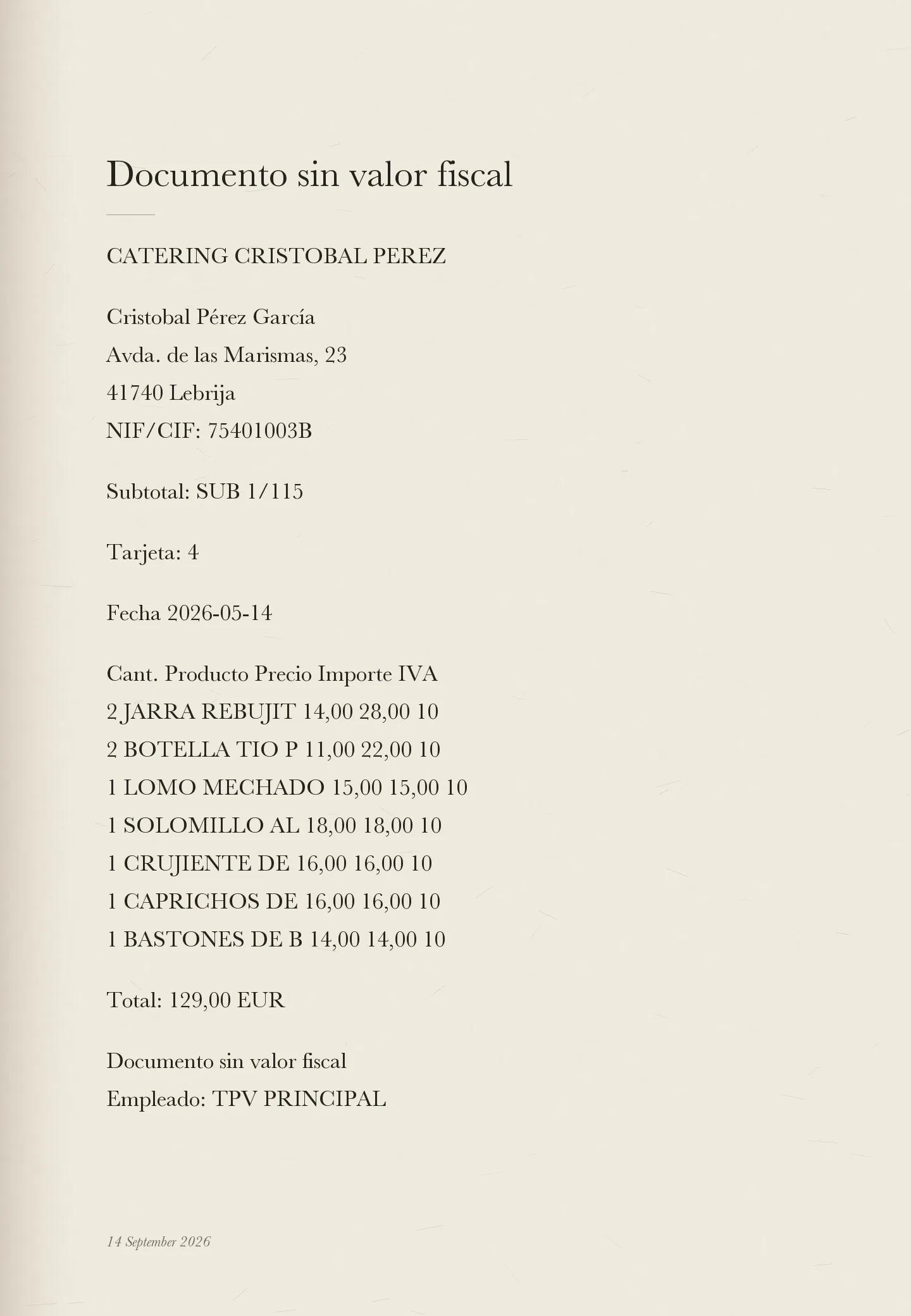 Documento sin valor fiscal, page 1