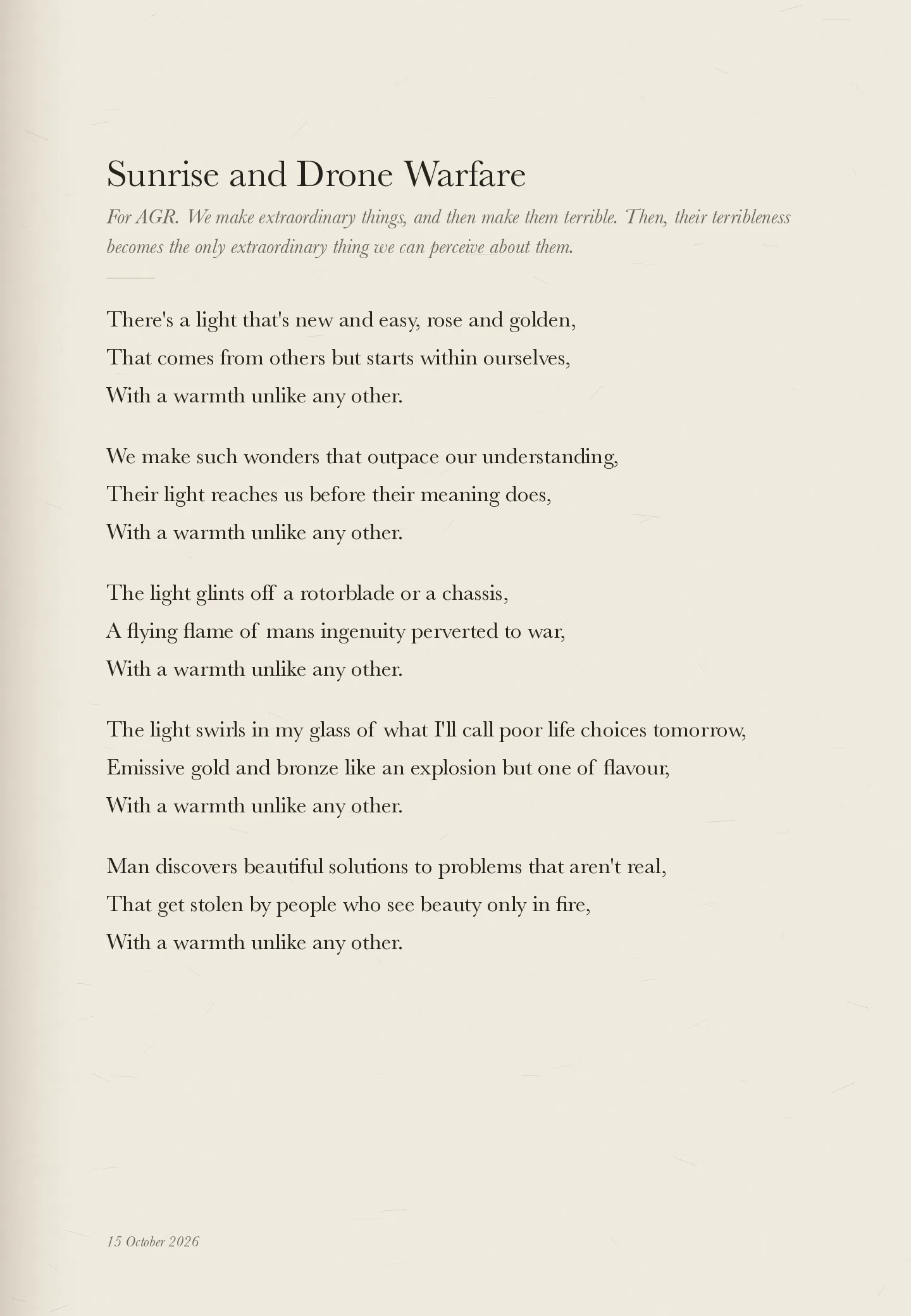 Sunrise and Drone Warfare, page 1